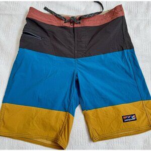 Patagonia Wavefarer Mens Boys Size 32 Color Block Stripe 10" Board Shorts Trunks